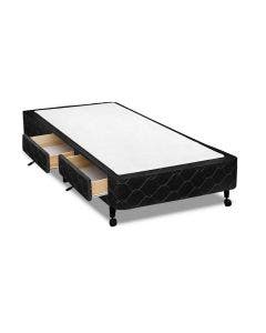 Cama Box Castor Solteiro Poli Preto com 2 Gavetas 100x200x27cm