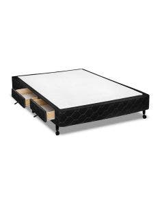 Cama Box Castor Casal Poli Preto com 2 Gavetas 138x188x27cm